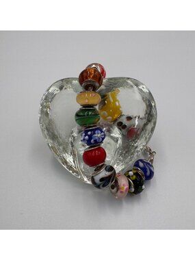 Colorful Lampwork Glass Bead Charm Bracelet Pandora Style Floral Foil